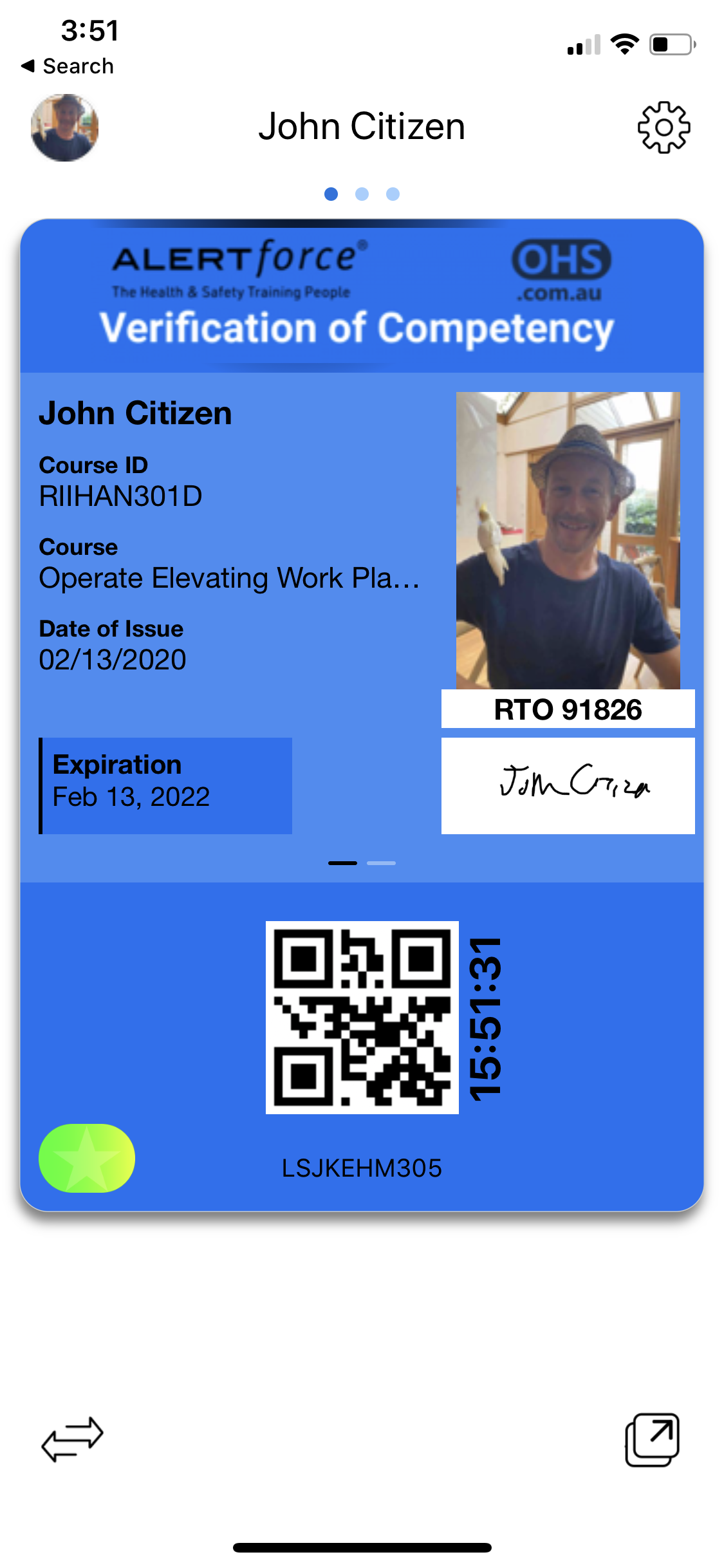 C6 Slewing mobile crane training VOC sample card