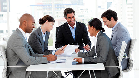 Business team chairing and leading a meeting.